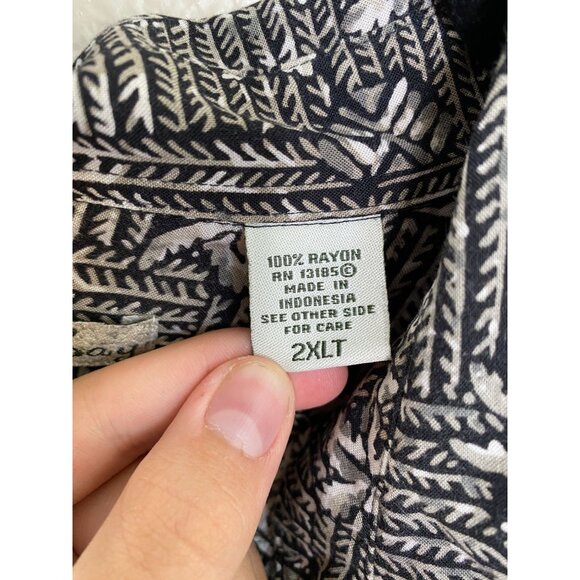 Batak Bay Mens‎ Hawaiian Shirt 2XLT Tropical Palm Print Black/White Rayon - Picture 4 of 7